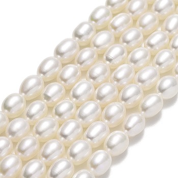 Natural Cultured Freshwater Pearl Beads Strands, Rice, Linen, 6.5~7x5~5.5mm, Hole: 0.6mm, about 54~56pcs/strand, 14.76''(37.5cm)