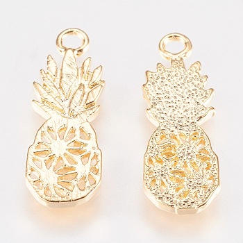 Brass Pendants, Pineapple, Nickel Free, Real 18K Gold Plated, 18x7x1mm, Hole: 1.5mm