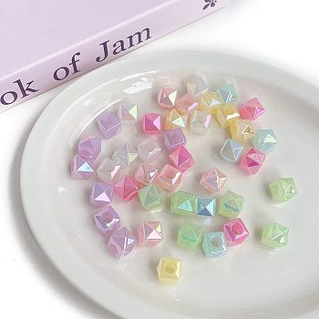 Opaque Acrylic Beads, Imitation Jelly, Faceted, Square, Mixed Color, 13.8x15.8x15.8mm, Hole: 7mm