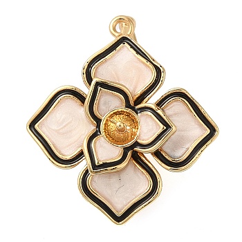 Brass with Enamel Fold Over Clasps, Flower, Real 18K Gold Plated, 22.5x19.5x12.5mm, Hole: 1.2mm