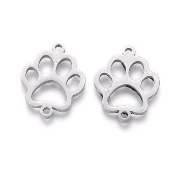 201 Stainless Steel Pet Links, Manual Polishing, Dog Footprint, Stainless Steel Color, 20x16x1.5mm, Hole: 1.2mm