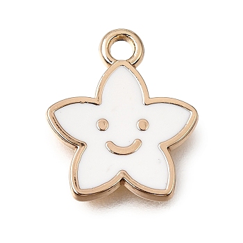 Alloy with Enamel Charms, Star with Smiling Face Charms, Rack Plating, Golden, White, 14x12x1.5mm, Hole: 1.6mm