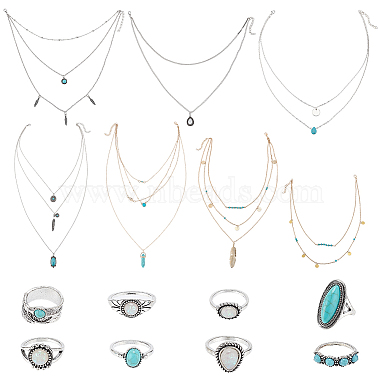 Mixed Shapes Synthetic Turquoise Necklaces & Rings
