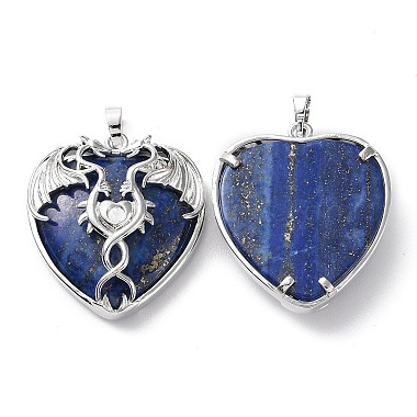 Natural Lapis Lazuli Heart Pendant Rhinestone Settings(G-K339-01P-02)-2