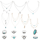 15Pcs 15 Style Oval & Teardrop & Feather Synthetic Turquoise Pendants Multi-layer Necklaces & Finger Rings(SJEW-AN0001-43)-1