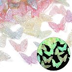 UV Plating & Luminous Transparent Acrylic Beads, Iridescent, Butterfly, Glow in the Dark, Mixed Color, 27x37x8mm, Hole: 2mm(MACR-L007-20)