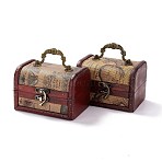 Vintage Wooden Jewelry Box, Pu Leather Decorative Treasure Chest Boxes, with Carry Handle and Latch, Rectangle with Map Pattern, Coral, 11.9x9.05x9cm(AJEW-M034-01D)