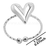 Non-Tarnish Minimalist Heart 304 Stainless Steel Cuff Rings, Open Rings(CW5242-1)