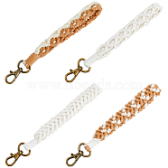 4Pcs 4 Style Cotton Linen Handmade Braided Wrist Lanyard Pendant Decorations, with Zinc Alloy Swivel Clasps, for Keychain Making, Mixed Color, 18.4~19.2cm, 1pc/style(KEYC-FH0001-35)