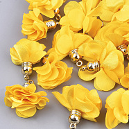 Cloth Pendants, with CCB Plastic, 6-Petal, Flower, Golden, Gold, 26~27x17~28mm, Hole: 1.6mm(FIND-S300-01V)