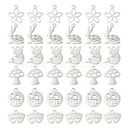 DICOSMETIC 36Pcs 6 Style 201 Stainless Steel Charms, Drama Mask & Flat Round & Fox & Easter Bunny & Mushroom & Flower, Stainless Steel Color, 10~16~11~12x1~1.1mm, Hole: 1.5mm, 6pcs/style(STAS-DC0006-30)