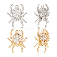 8Pcs 2 Colors Brass & Cubic Zirconia Pendants, Spider Charm, Mixed Color, 20.5x16x3mm, Hole: 1.2mm, 4pcs/color(KK-AR0003-42)