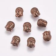 Tibetan Style Alloy Beads, Cadmium Free & Nickel Free & Lead Free, Buddha Head, Red Copper, 11x9x8mm, Hole: 1.5mm(X-TIBEB-60542-R-FF)