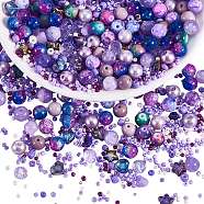 2 Bag Glass Round Beads Set, Colorful & Cracked Faceted Round, with Glass Seed Beads, for DIY Bracelet Jewelry Making, Purple, 1~10mm, 40g/bag(JX547N)