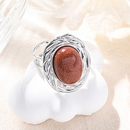 Oval Synthetic Goldstone Finger Rings, 304 Stainless Steel Cuff Rings for Women, Stainless Steel Color, oval: 22x17.5mm, Adjustable(RJEW-M063-01P-15)