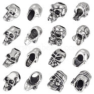16Pcs 8 Style Outdoor EDC Tool Alloy Parachute Rope European Beads, Large Hole Beads, Skull, Antique Silver, 14.5~19x10~16x8.5~14.5mm, Hole: 4.5~6mm, 2pcs/style(FIND-UN0002-06)