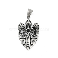 304 Stainless Steel Big Pendants, with Rhinestone, Dragon Cross Charm, Antique Silver, 44x26x5mm, Hole: 9x5mm(STAS-F310-20AS)