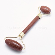 Synthetic Goldstone Brass Face Massager, Facial Rollers, Golden, 142~150x54~58x19~22mm(MRMJ-G009-19G)