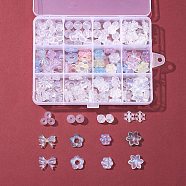 Transparent Acrylic Beads, Glitter Powder, Flower & Bowknot & Snowflake & Round & Star, Mixed Color, 8~15x7~18x2.5~10mm, Hole: 1.2~2mm, 159pcs/box(OACR-FS0001-12)