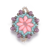 MIYUKI & TOHO Handmade Japanese Seed Beads Links, Loom Pattern, Flower, Pink, 24~25.6x19~19.2x3.2~3.6mm, Hole: 1.5~1.6mm(SEED-E004-H17)