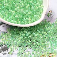 Transparent Glass Round Seed Beads, Inside Colours, Round, Spring Green, 6/0, 4x3mm, Hole: 1.2mm, about 7258pcs/pound(SEED-B001-05A-06)