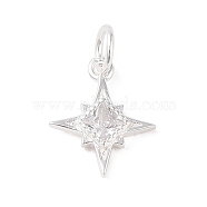 925 Sterling Silver Pave Clear Cubic Zirconia Star Charms, with Jump Rings & 925 Stamp, Silver, 12.5x10.5x2mm, Hole: 3.5mm(STER-K181-01C-S)