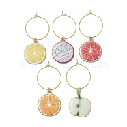 Fruits Alloy Enamel Wine Glass Charms, with Brass Hoop Earring Findings, Mixed Color, 56~60mm(AJEW-JO00217)