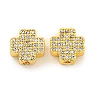 Brass Cubic Zirconia Beads, Long-Lasting Plated, Lead Free & Cadmium Free, Clover, Real 18K Gold Plated, 11x11x5mm, Hole: 1.6mm(KKB-L215-031G)