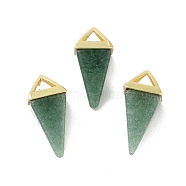 Natural Green Aventurine Pendants, Triangle Charms with Golden Plated Brass Findings, 18.5mm, Hole: 2x3mm(G-A222-02G-02)