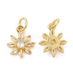 Rack Plating Brass Micro Pave Clear Cubic Zirconia Charms, with Jump Ring, Long-Lasting Plated, Lead Free & Cadmium Free, Snowflake Charm, Real 18K Gold Plated, 15x12x4mm, Hole: 4mm(KK-Z026-15G)