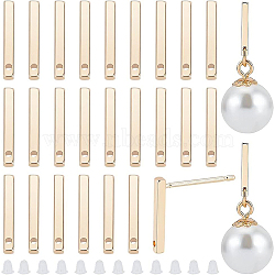 30Pcs Brass Stud Earring Findings, with Holes and 80Pcs Plastic Ear Nuts, Rectangle, Real 18K Gold Plated, 4x4mm, Hole: 0.8mm, Pin: 0.8mm(KK-BC0009-06)