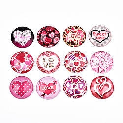 Glass Cabochons, Half Round with Heart, Mixed Color, Heart Pattern, Mixed Color, 30x8mm, 12pcs/set(GGLA-N043-001)