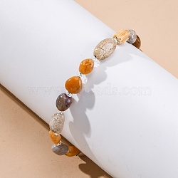 Natural Fossil Coral Beaded Bracelets for Women, Nuggets, with 201 Stainless Steel Findings, 7-1/2 inch(19.2cm)(G-P563-07P-02)