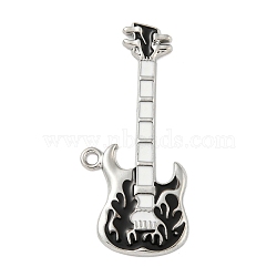 Platinum Plated Alloy Enamel Big Pendants, Guitar Charms, Black, 56x25.5~26x2.5mm, Hole: 2.5mm(PALLOY-M218-09P-02)