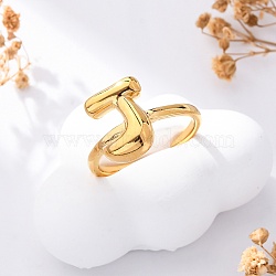 304 Stainless Steel Open Cuff Rings for Women, Letter, Real 18K Gold Plated, Letter J, 13~14x7~15mm(RJEW-M060-01G-10)