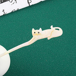 Cute Cat Cellulose Acetate Hair Sticks, with Rhinestones, Hair Accessories for Women & Girls, White, 17.7x7.2x2.5cm(PW-WGAF884-02)