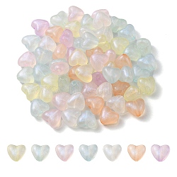 Rainbow Iridescent Plating Acrylic Beads, Glitter Beads, Heart, Mixed Color, 9.5x10.5x6.5mm, Hole: 1.8mm(MACR-YW0002-21)