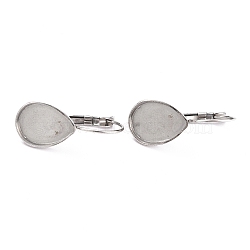 304 Stainless Steel Leverback Earring Settings, with Bumpy Pattern, for Cabochons, with Teardrop, Stainless Steel Color, 26x11x17mm, Pin: 1mm, 10x14.5mm inner diameter(STAS-B003-06P)