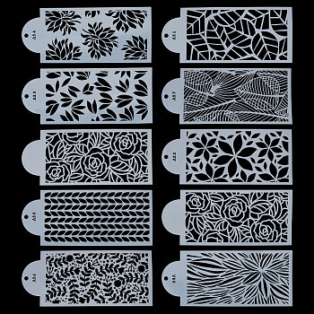 PET Hollow Out Drawing Painting Stencils, for DIY Scrapbooking, Arch Shape, Leaf Pattern, 262x112x0.5mm, 10pcs/set