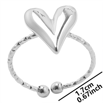 Non-Tarnish Minimalist Heart 304 Stainless Steel Cuff Rings, Open Rings