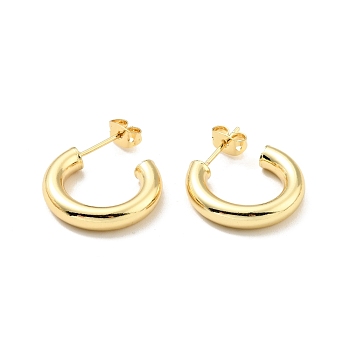 Rack Plating Brass C-shape Stud Earrings, Half Hoop Earrings for Women, Cadmium Free & Lead Free, Real 18K Gold Plated, 20x4mm, Pin: 0.8mm