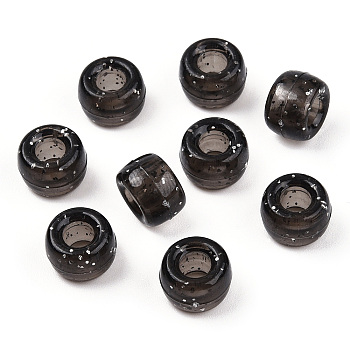 Transparent Plastic Beads, with Glitter Powder, Barrel, Black, 9x6mm, Hole: 3.8mm