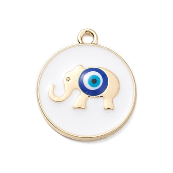 Evil Eye Style Alloy Enamel Pandants, Golden, Flat Round Charm, Elephant, 24x21x3mm, Hole: 2mm