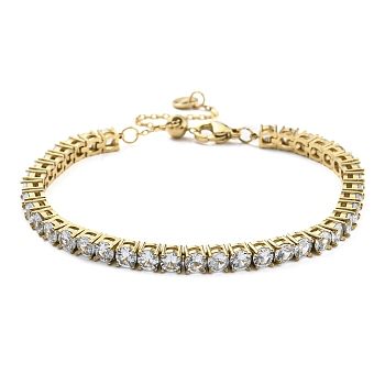 Rhinestone Bracelet, Real 14K Gold Plated 304 Stainless Steel Link Chain Bracelet, Crystal, 9-1/8 inch(23cm)