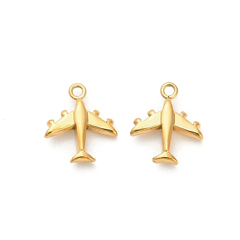 304 Stainless Steel Charms, Aircraft, Ion Plating(IP), Real 18K Gold Plated, 11.5x10x3mm, Hole: 1.2mm