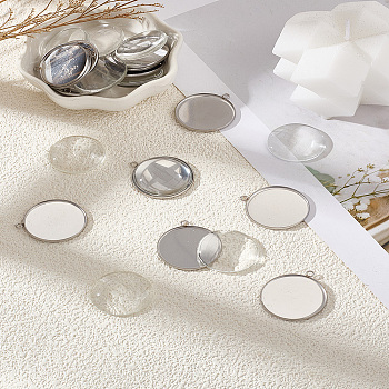 DIY Flat Round Pendant Making Kits, including 304 Stainless Steel Pendant Cabochon Settings, Glass Cabochons, Stainless Steel Color, Tray: 25mm, 30x26.5x1mm, Hole: 2mm, 20pcs
