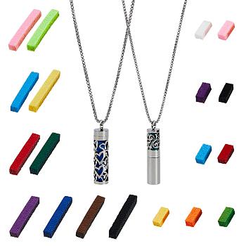 2 Sets 2 Style Stainless Steel Perfume Bottle Necklaces Set, Column Diffuser Pendant Necklaces, with Changeable Perfume Pads, Stainless Steel Color, 21.85~27.32 inch(55.5~69.4cm), 1Pc/style