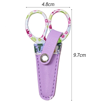 Stainless Steel Scissors, Sewing Scissors, with Imitation Leather Cover, Violet, 97x48mm