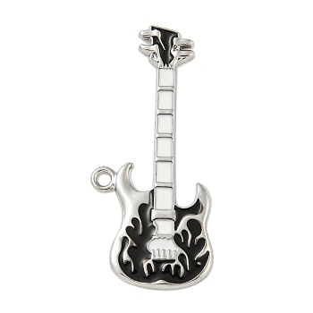Platinum Plated Alloy Enamel Big Pendants, Guitar Charms, Black, 56x25.5~26x2.5mm, Hole: 2.5mm