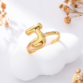 304 Stainless Steel Open Cuff Rings for Women, Letter, Real 18K Gold Plated, Letter J, 13~14x7~15mm